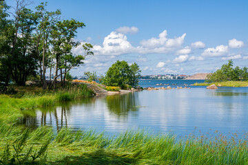 Obraz premium Coastal view of Pihlajasaari island in summer, Helsinki, Finland