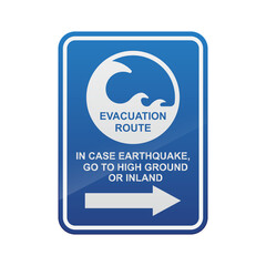 Tsunami evacuation route sign isolated on white background vector illustration.
