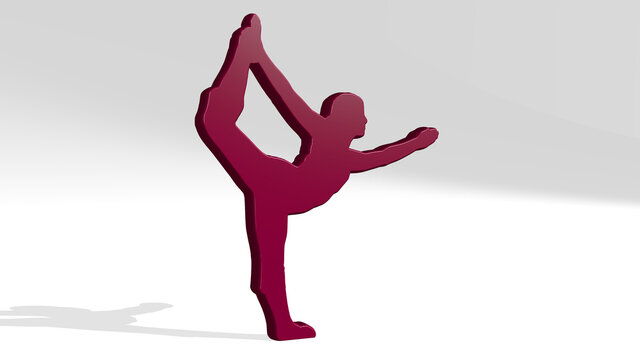 dancer stand with shadow. 3D illustration of metallic sculpture over a white background with mild texture. dancing and beautiful