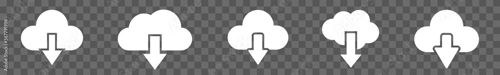 Wall mural cloud download icon white | clouds arrow down illustration | computing storage symbol | server data 