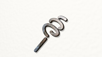 GYMNASTICS RHYTHMIC RIBBON on the wall. 3D illustration of metallic sculpture over a white background with mild texture. exercise and fitness