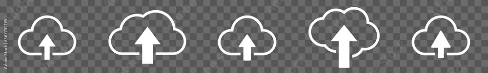 Wall mural cloud upload icon white | clouds arrow up illustration | computing storage symbol | server data inte