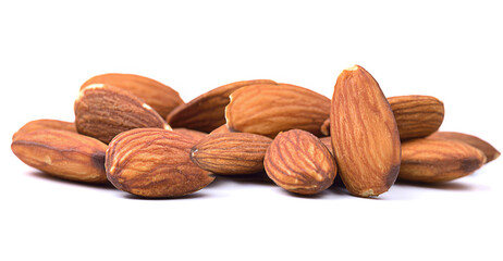 almonds isolated on white background.