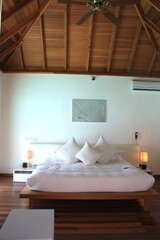 Inside the room in a resort on Maldives islands.