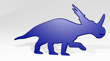 DINOSAUR made by 3D illustration of a shiny metallic sculpture with the shadow on light background. animal and cartoon