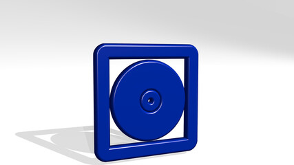CD BOX from a perspective with the shadow. A thick sculpture made of metallic materials of 3D rendering. illustration and design