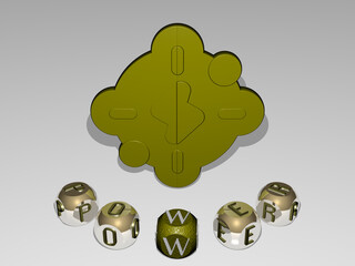 3D graphical image of POWER vertically along with text built around the icon by metallic cubic letters from the top perspective, excellent for the concept presentation and slideshows. illustration