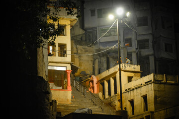 Fototapeta premium Night view of dusty smoghy bulding .village view .
