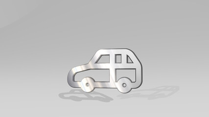 CAR WAGON casting shadow with two lights. 3D illustration of metallic sculpture over a white background with mild texture. auto and automobile