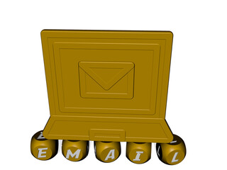 3D graphical image of email vertically along with text built by metallic cubic letters from the top perspective, excellent for the concept presentation and slideshows. illustration and business