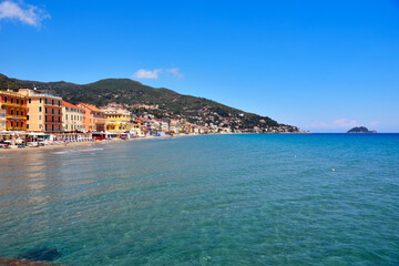 the beach with the bathing establishments in alassio liguria italy