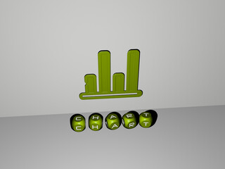3D graphical image of chart vertically along with text built by metallic cubic letters from the top perspective, excellent for the concept presentation and slideshows. illustration and business