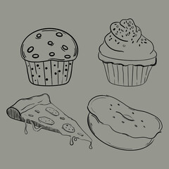 hand drawn vector illustration of cupcakes