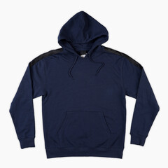 Blank blue male hooded sweatshirt long sleeve with clipping path, mens hoody with zipped for your design mockup for print, isolated on white background. Template sport winter clothes. Blank hoodie.