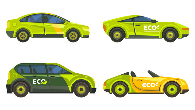 Eco Cars, Electric Vehicles Icons, Green Transport