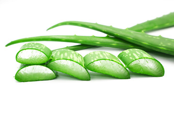 Fresh Aloe vera sliced isolated on white background.