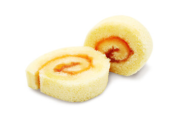 Orange cake roll cream isolated on white background with clipping path.