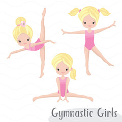 Clipart Cute Girl Gymnast Gym. Vector Illustration: Beautiful Cute Little Gymnast.
