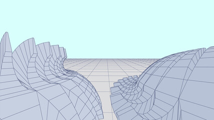 Abstract technology background with gears or cog wheels scheme or blueprint in perspective view