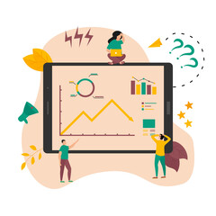 Flat design vector illustration concept of stock market crisis. Financial charts down due to the pandemic coronavirus