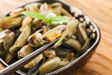Chinese  Chiuchow  cuisine：a plate of Musculus senhousei