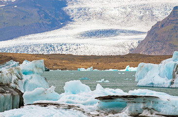 Icebergs in Jokulsarlon lagoon, Iceland, part of the Vatnajokull glacier national park. 