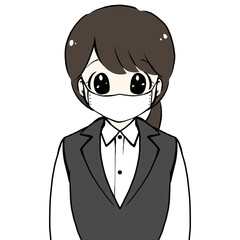 マスク姿のベスト姿の女性