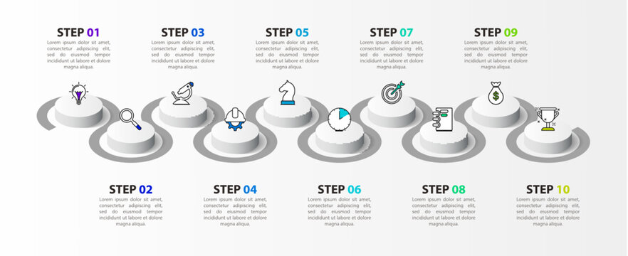 Infographic design template. Timeline concept with 10 steps