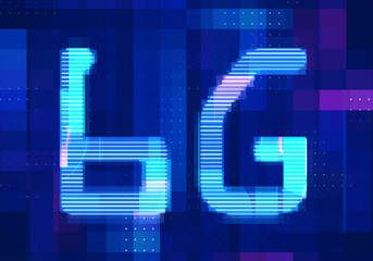 6G Network Internet Mobile icon technology blue background. Abstract digital machine learning with digital future design concept.