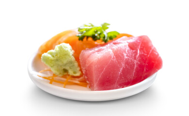 fresh sashimi traditional japanese food isolated on white background