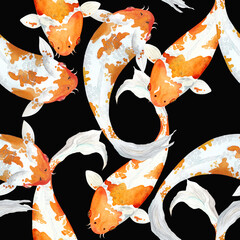 Watercolor japanese fish carp koi seamless pattern