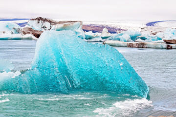 Icebergs in Jokulsarlon lagoon, Iceland, part of the Vatnajokull glacier national park. 