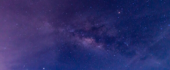 Amazing Panorama blue night sky milky way and star on dark background.Universe filled, nebula and galaxy with noise and grain.Photo by long exposure and select white balance.Dark night sky. - Powered by Adobe