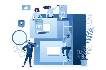 Quick files search. Document archiving and data storage. Various tiny business people and large database. Support service, teamwork.