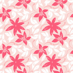 Abstract hand drawn seamless pattern of floral ornament flowers, leaves, branches, curls, flowing lines. Decorative vector illustration for greeting card, invitation, wallpaper, wrapping paper, fabric