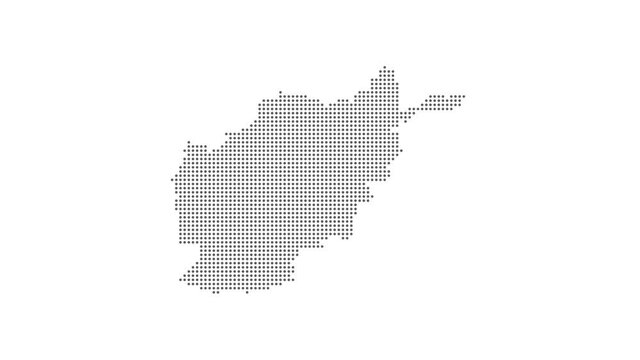 Dotted abstract Afghanistan map. Dotted world map animation. 4K video.
