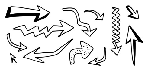 Set of arrow doodle on white background.