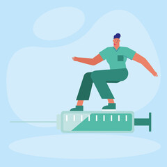 professional doctor surgeon surfing in injection avatar character