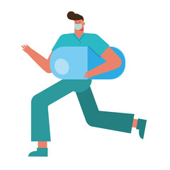 professional surgeon wearing medical mask running with capsule