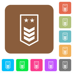 Military insignia with three chevrons and two stars rounded square flat icons