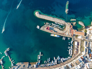 Panoramic aerial view at sunset of the harbour in the island of Ponza