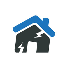 Vector illustration of damaged house icon on white background
