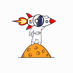 an astronaut shouldered a rocket and landed on the moon vector illustration