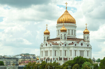 Fototapeta na wymiar Cathedral of Christ the Savior in summer. Russia Moscow. July, 2020