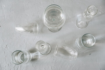glass clear glasses with water on a gray background