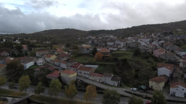 Villlage and castle of Montalegre,Portugal. Aerial Drone Footage