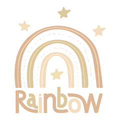 Childish hand-lettered card with rainbow and stars
