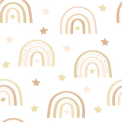 Childish seamless pattern with rainbows and stars.  Background for textile., wallpapers.
