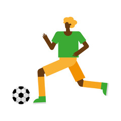 young afro man playing soccer practicing activity character