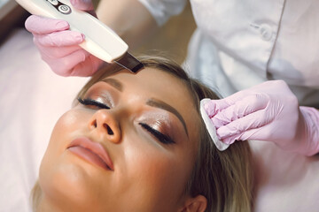 Obraz na płótnie Canvas a woman does a procedure with a cosmetologist